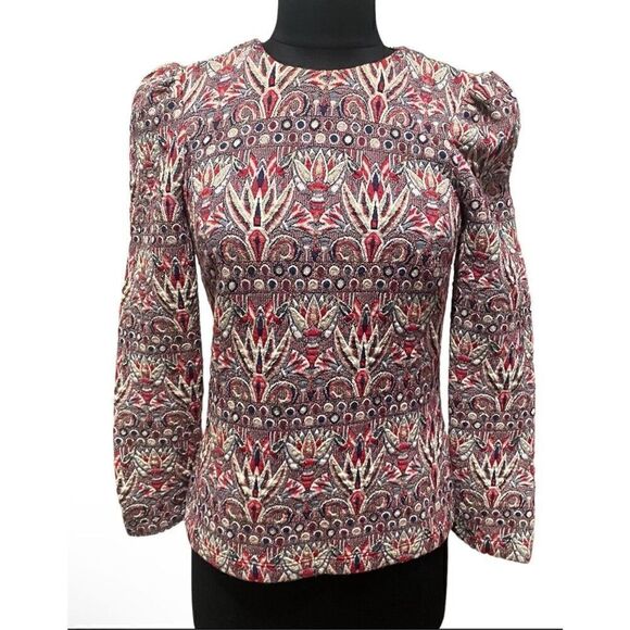 Zara Woman Shiny Jacquard Top Full Sleeves Chiara Bloggers Size XS - Picture 1 of 4